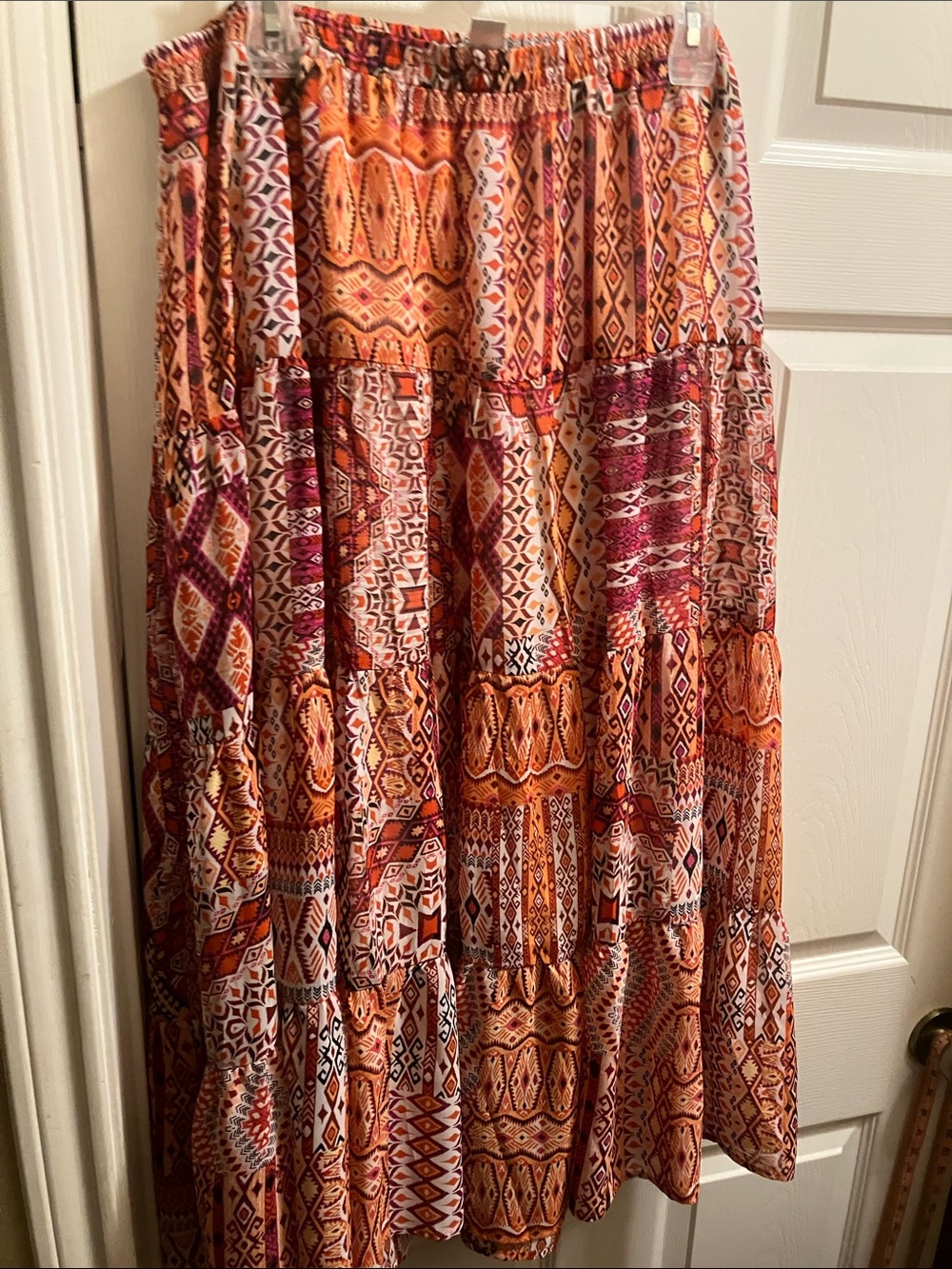 CJ Banks Orange & Pink Patterned Tiered Maxi Skirt